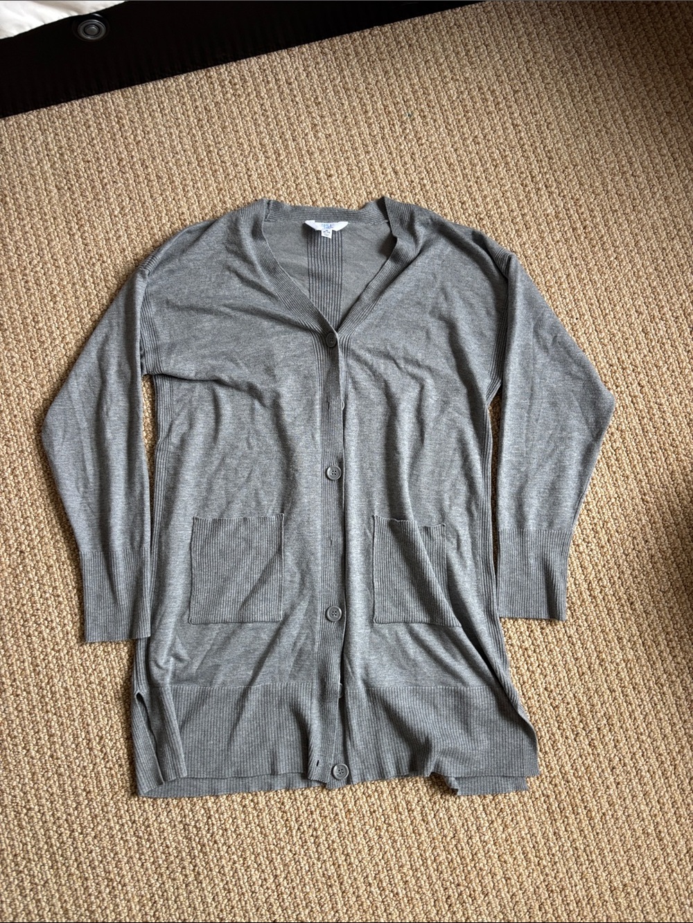 Time and Tru Light Gray Longline Button-Up Cardigan